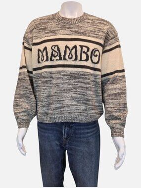 Mambo Australia Vintage Crewneck Sweater Chunky Knit Cream Black Logo